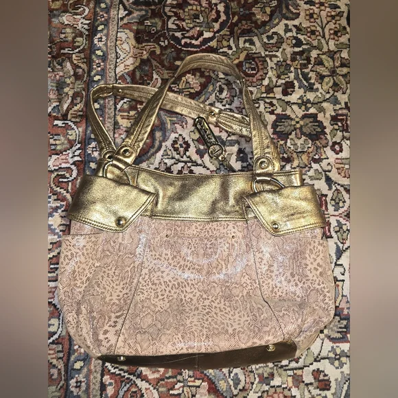 B. Makowsky Gold and Snakeskin Shoulder Bag